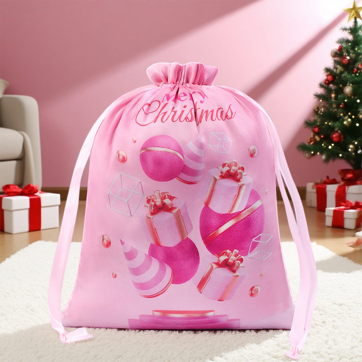 Wholesale Satin drawstring bag Christmas candy gift bag